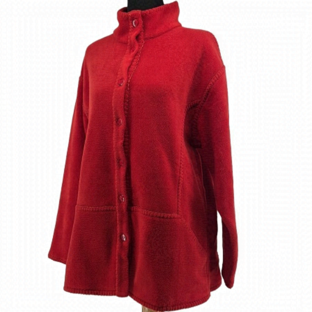 euro Joy fuzzy fleece Shacket button up unique stitches orange fall cozy sz lg
